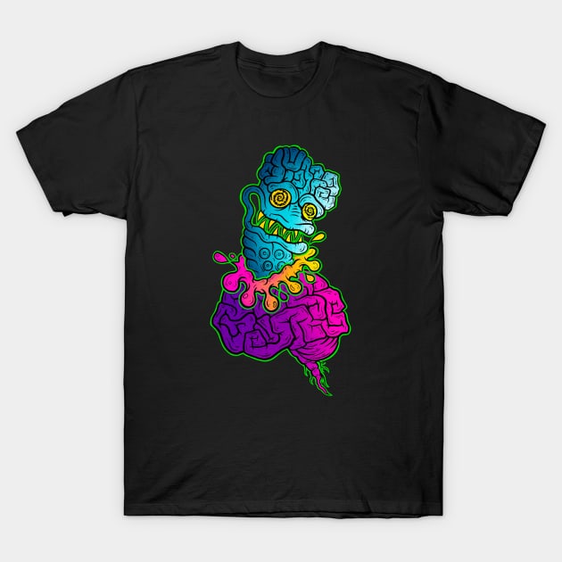 Blue brain eating guy T-Shirt by SlinkSkull